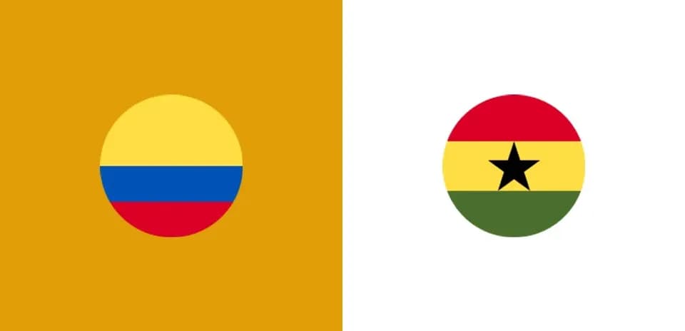 Banderas de Colombia y Ghana en fondo colorido