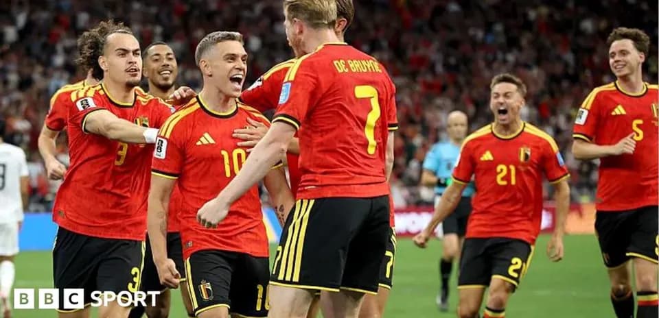 Jugadores de Bélgica celebrando un gol en partido