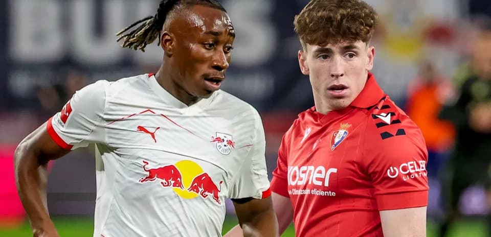 Jugadores de Leipzig y Osasuna en acción durante partido