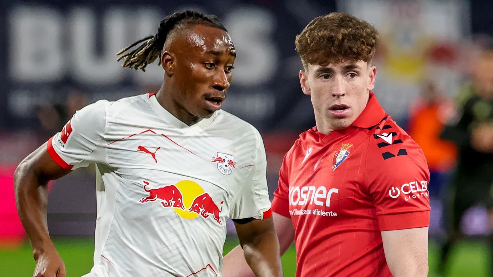 Jugadores de Leipzig y Osasuna en acción durante partido