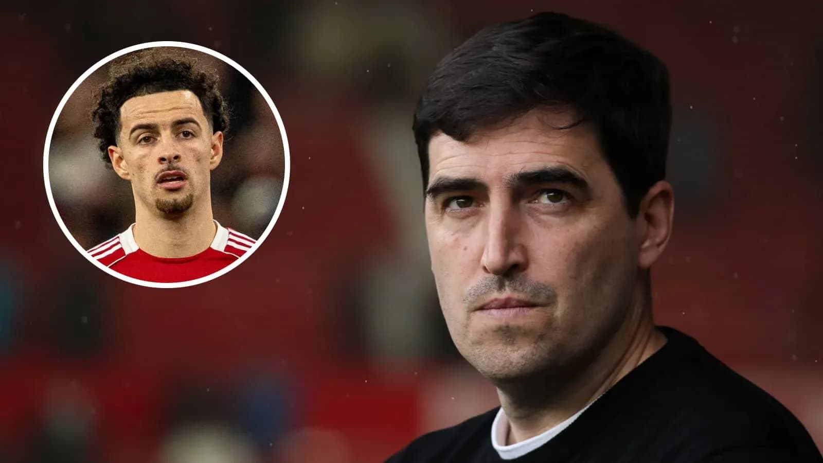 Entrenador y jugador en fondo de estadio