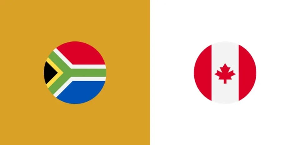 Banderas de Sudáfrica y Canadá en fondo colorido