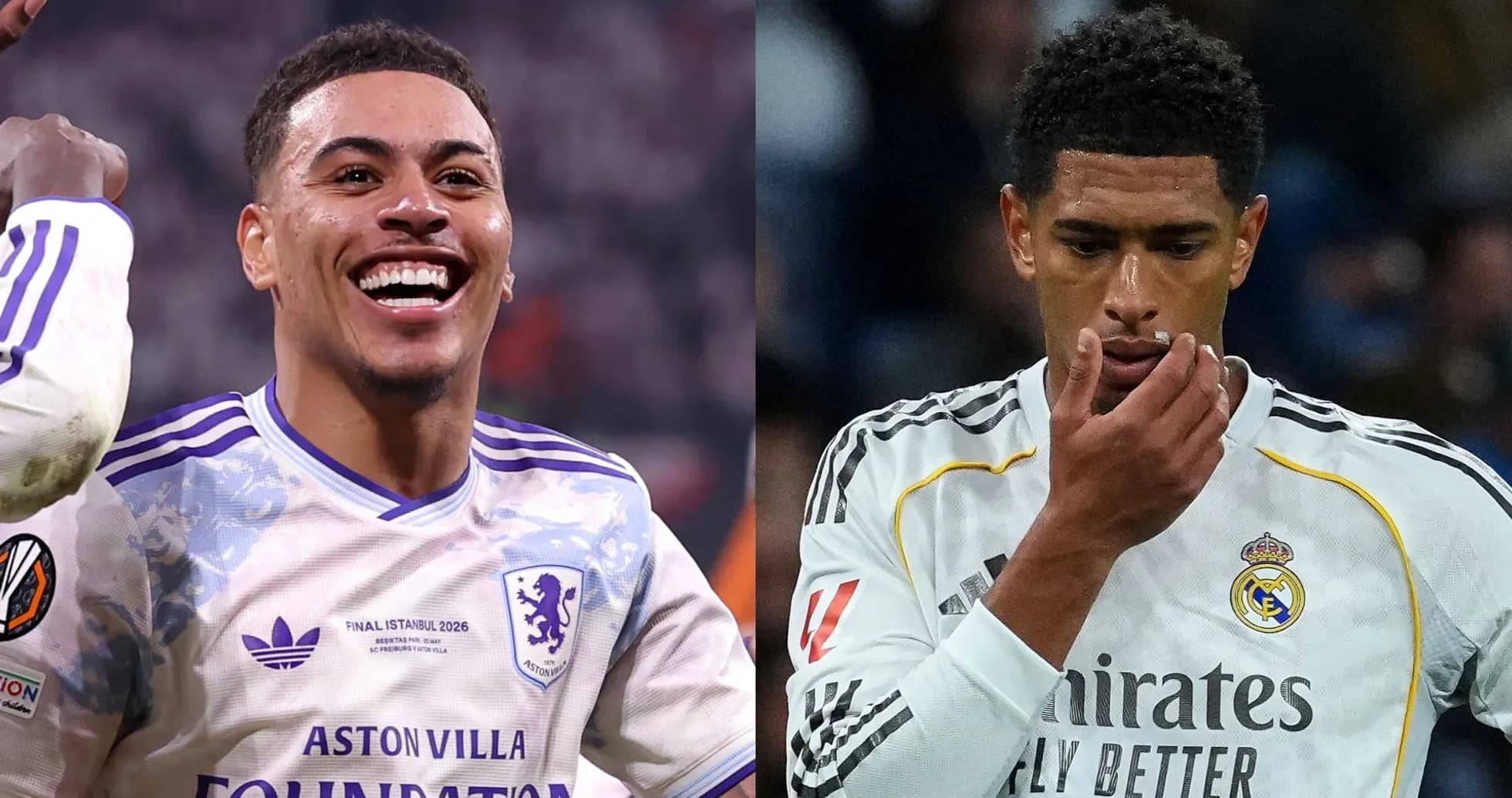 Jugadores de Aston Villa y Real Madrid durante partido