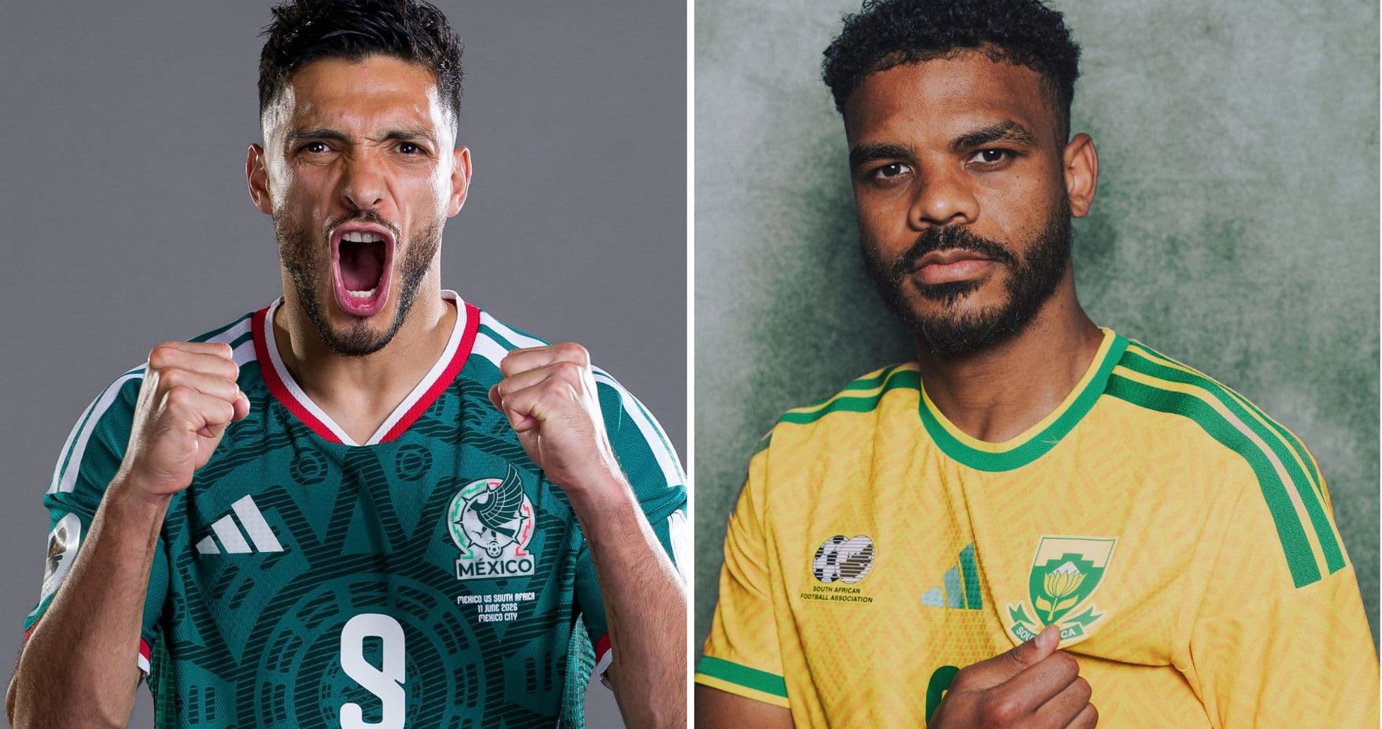Jugadores de México y Sudáfrica en la Copa Mundial