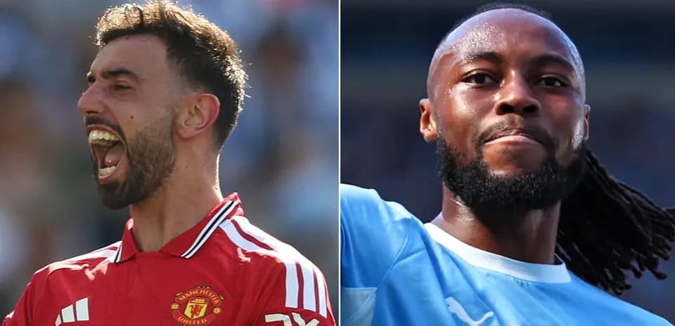 Jugadores de Manchester United y Manchester City celebrando