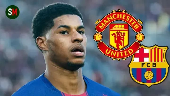 Jugador con logos de Manchester United y Barcelona
