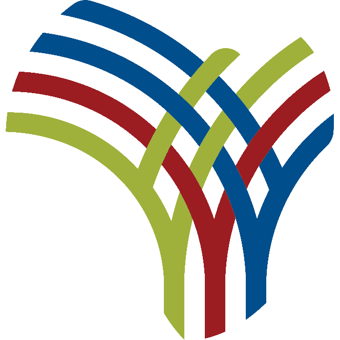 Logotipo con líneas en colores azul, verde y rojo