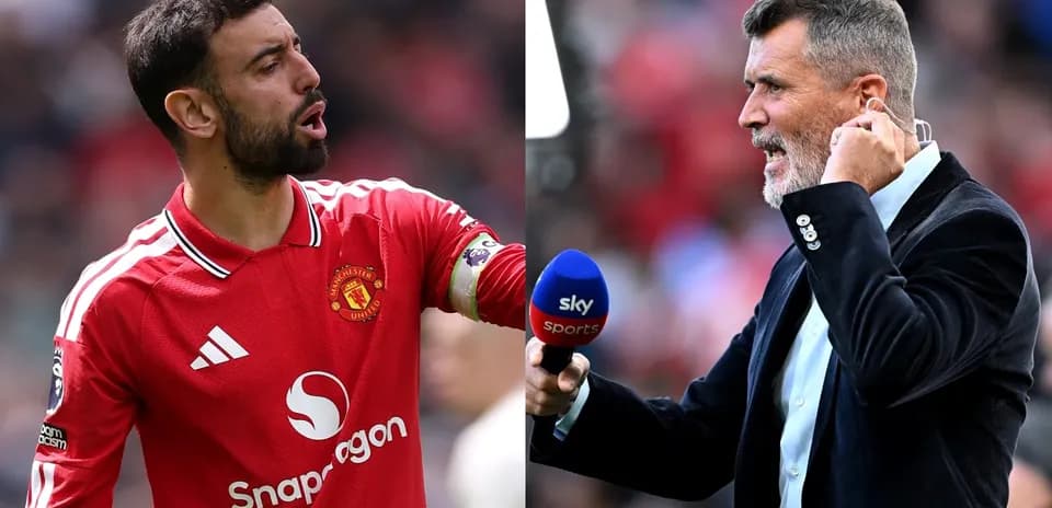 Bruno Fernandes y Roy Keane en conferencia