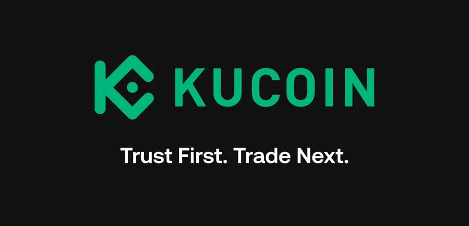Logo de KuCoin con lema en fondo negro