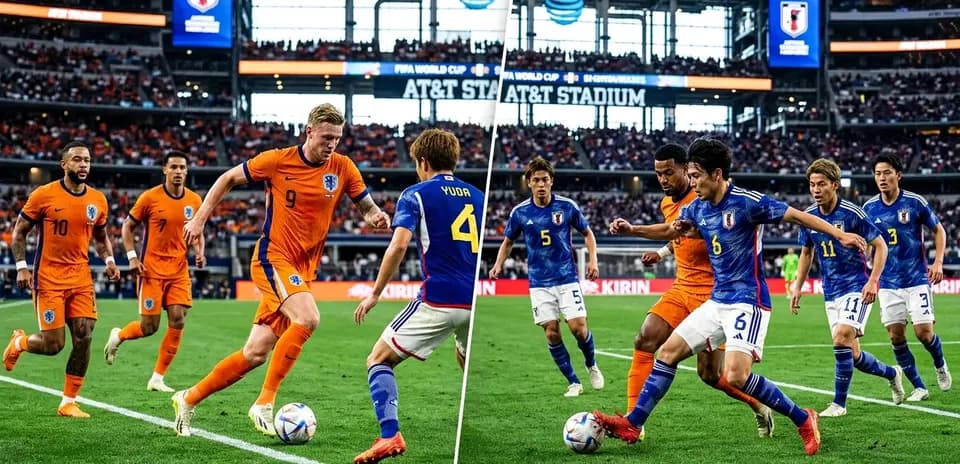 Jugadores de Países Bajos y Japón en el partido