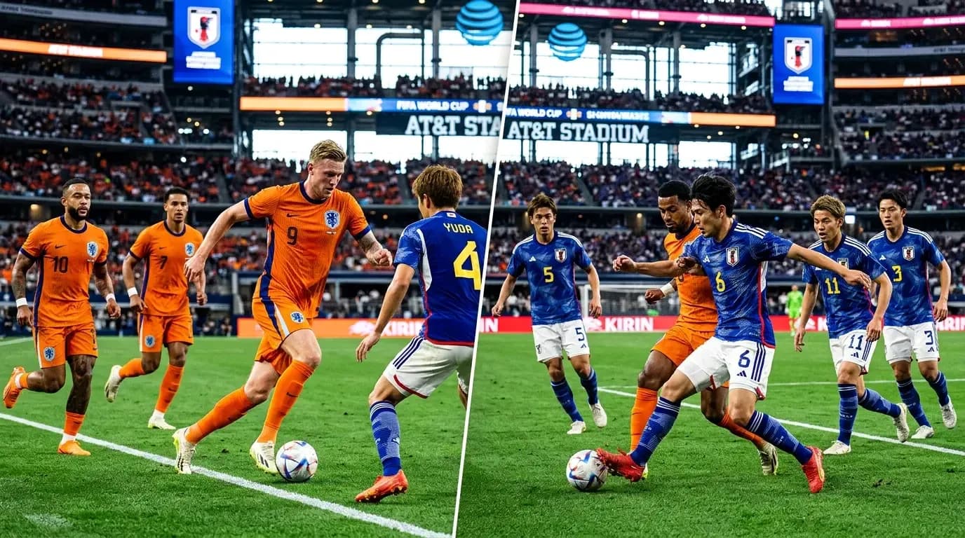 Jugadores de Países Bajos y Japón en el partido