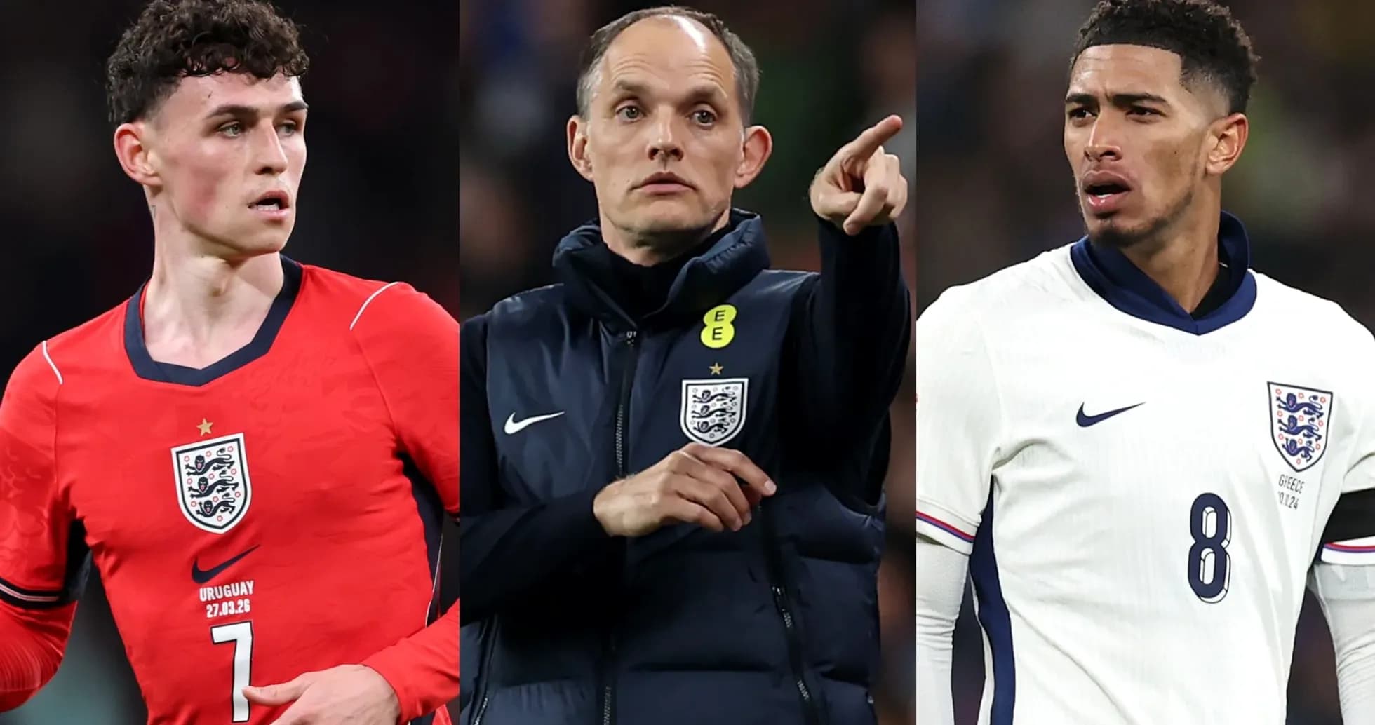 Tres jugadores de Inglaterra en el campo de juego