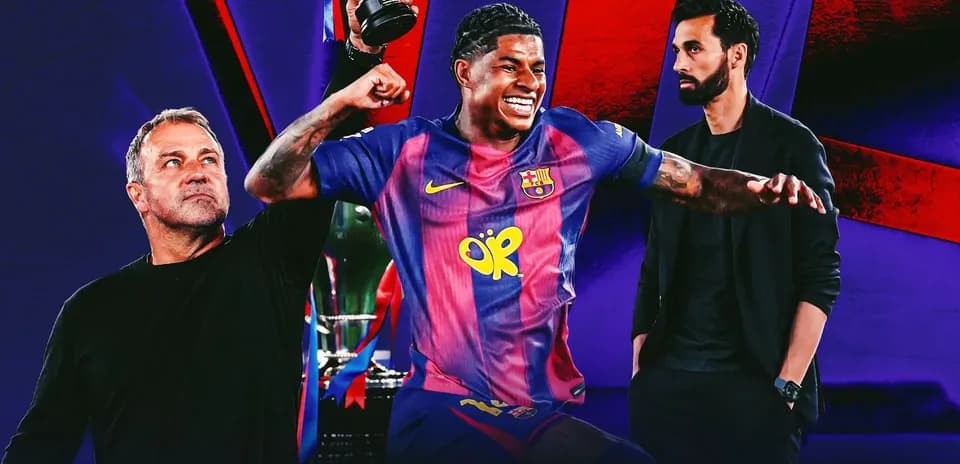 Jugador de Barça celebrando con trofeo, dos personas observando