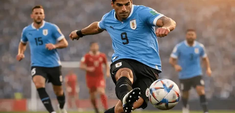 Jugador de Uruguay pateando el balón en el partido