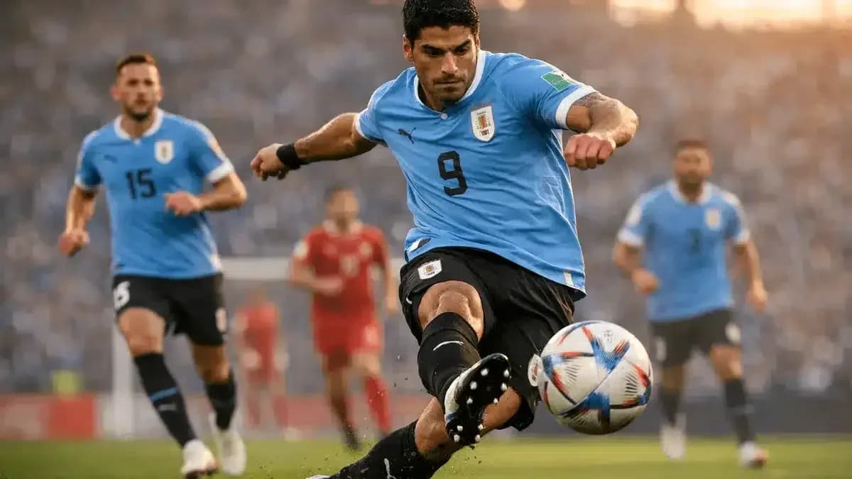 Jugador de Uruguay pateando el balón en el partido