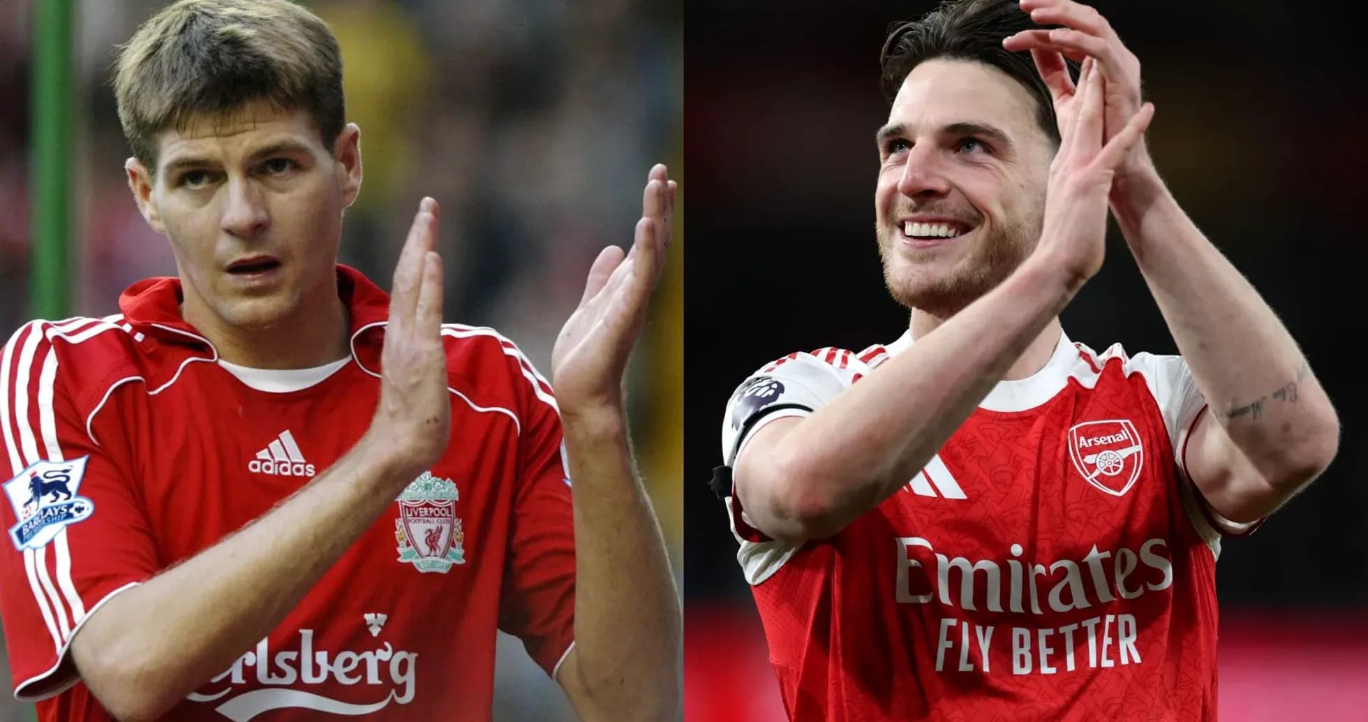 Jugadores aplaudiendo, uno de Liverpool y otro de Arsenal