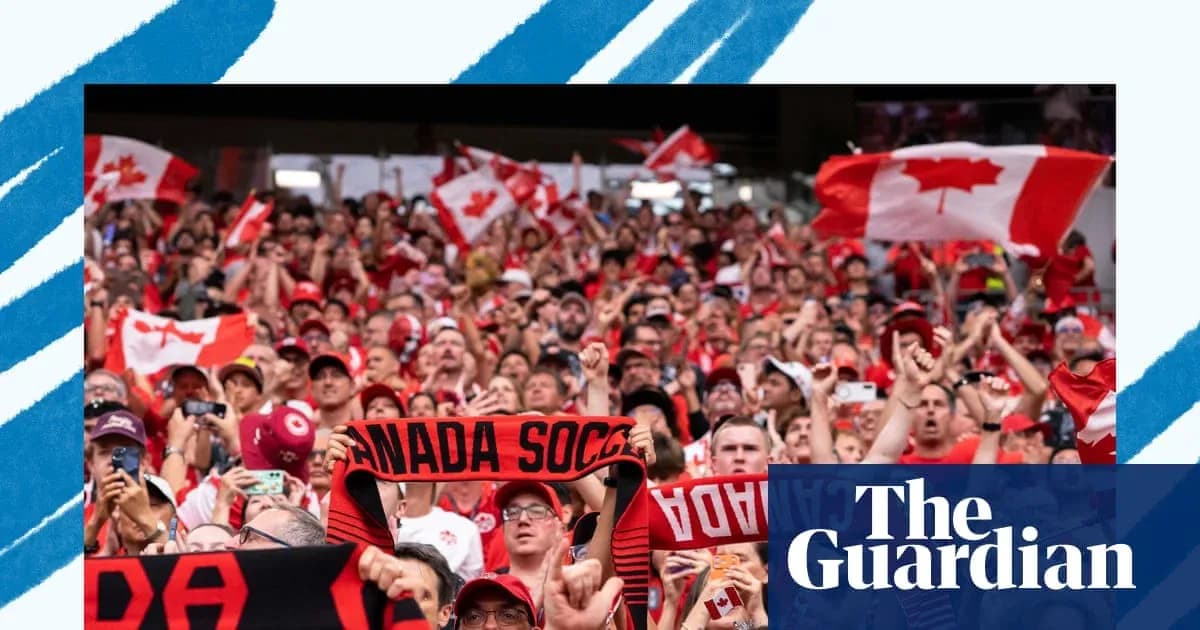 Aficionados animando con banderas canadienses en el estadio