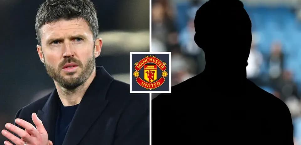 Michael Carrick y jugador en silueta con logo de Manchester United