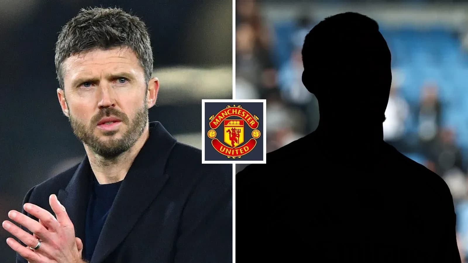 Michael Carrick y jugador en silueta con logo de Manchester United