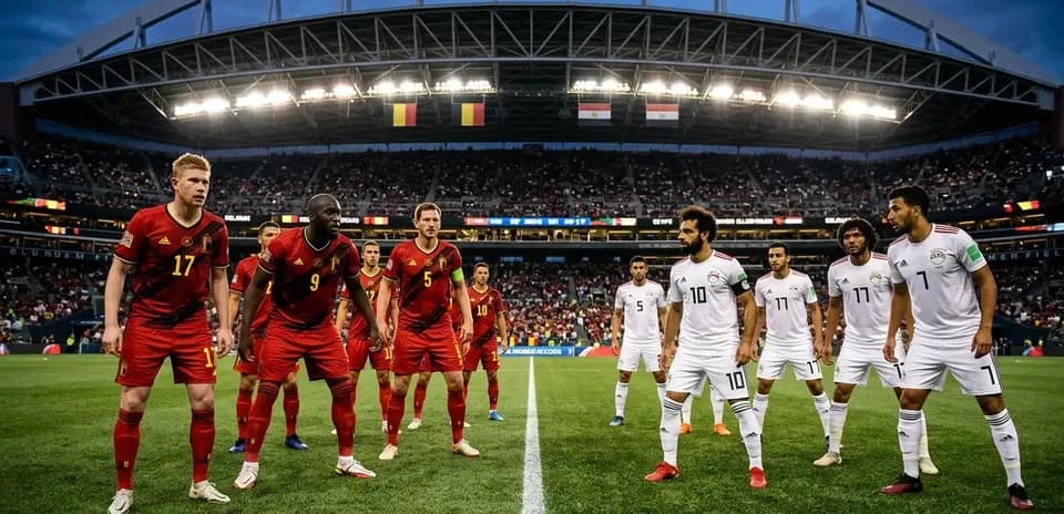 Jugadores de Bélgica y Egipto en el partido