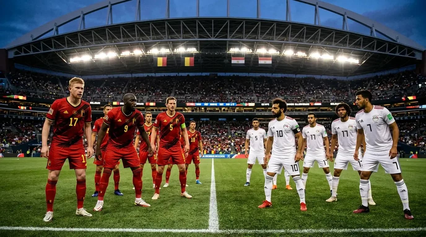 Jugadores de Bélgica y Egipto en el partido