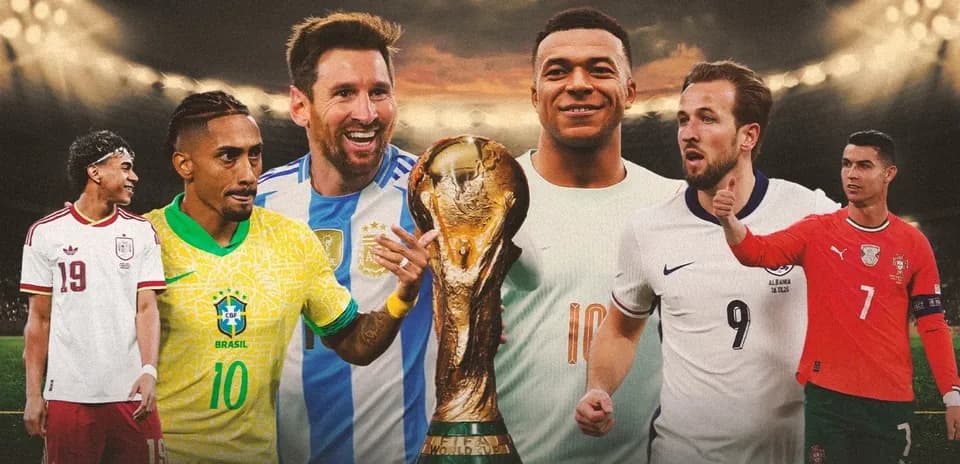 Jugadores destacados sosteniendo el trofeo de la Copa Mundial