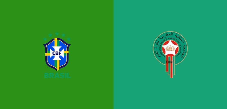 Escudos de Brasil y Marruecos en fondo verde