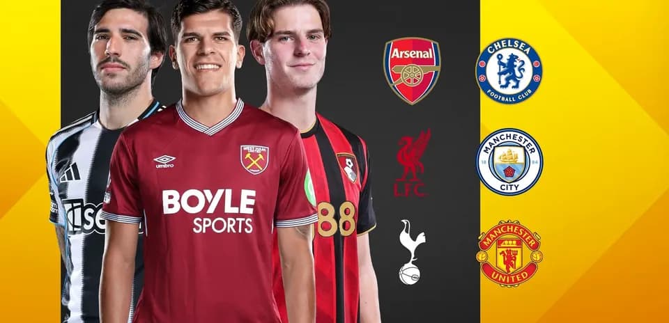 Jugadores de varios equipos de fútbol en camisetas