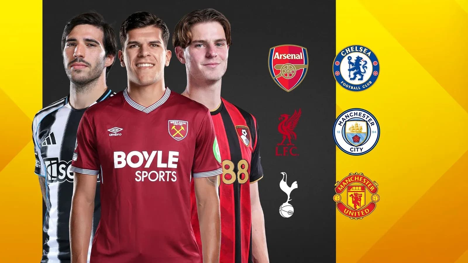 Jugadores de varios equipos de fútbol en camisetas