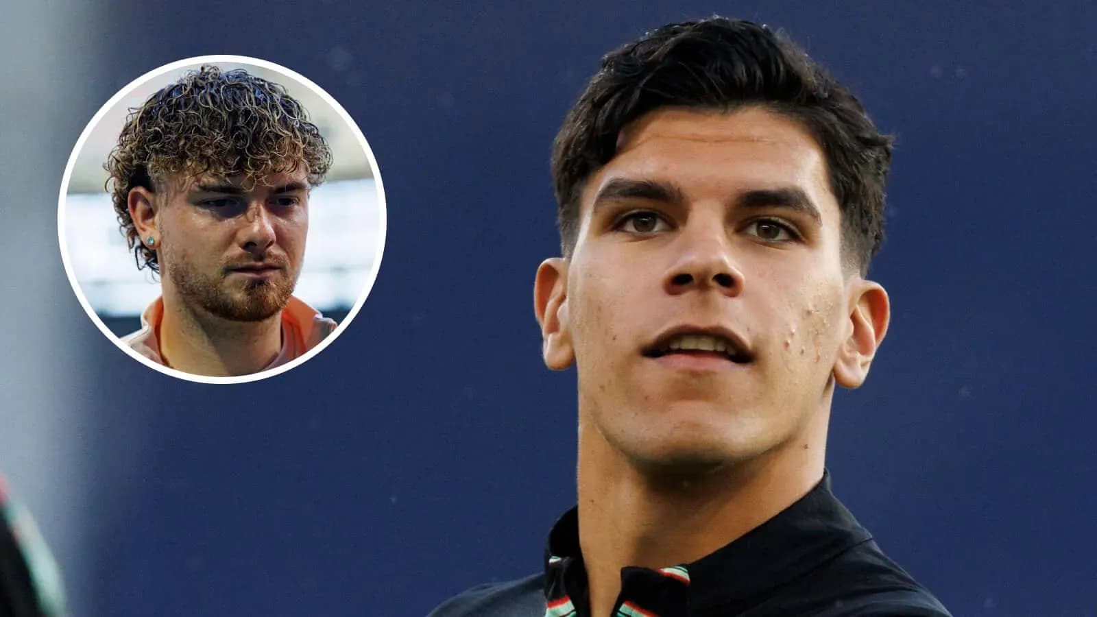 Dos jugadores en un evento deportivo, uno en primer plano Dos jugadores en un evento deportivo, uno en primer plano