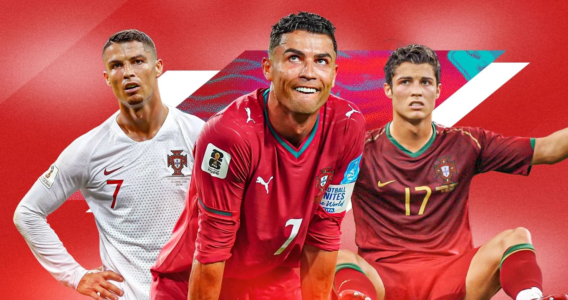 Tres jugadores de Portugal en fondo rojo Tres jugadores de Portugal en fondo rojo