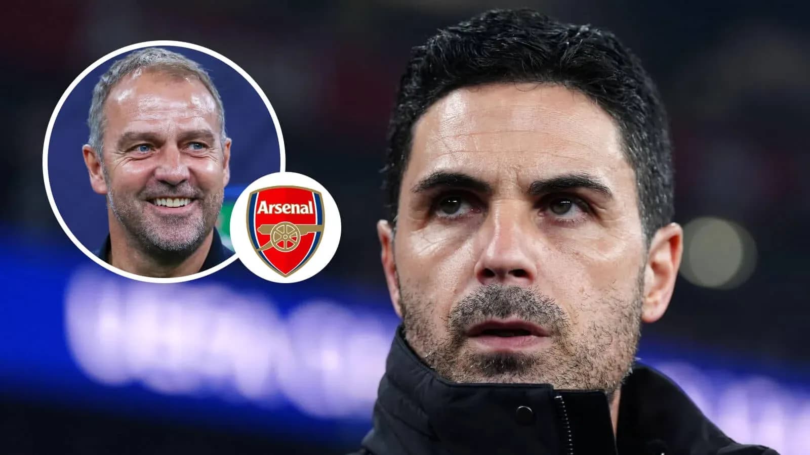 Mikel Arteta y otro entrenador con logotipo de Arsenal Mikel Arteta y otro entrenador con logotipo de Arsenal