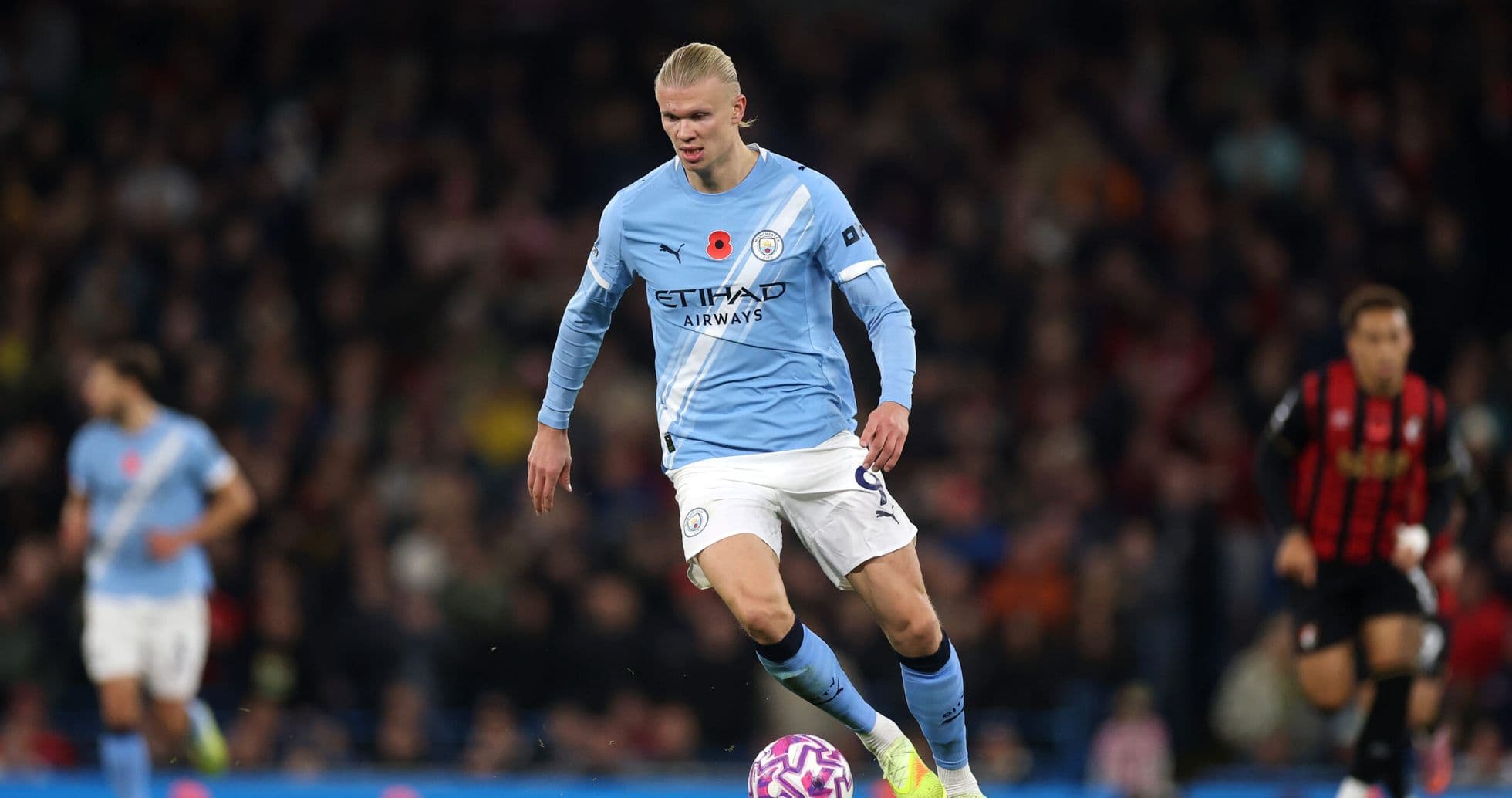 Jugador de Manchester City en acción contra Bournemouth Jugador de Manchester City en acción contra Bournemouth